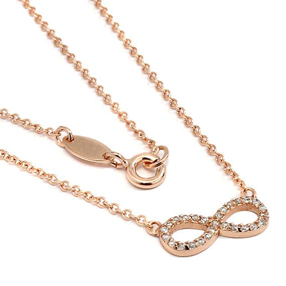 Sterling Silver Stylish Yet Elegant 0.5 X 0.2 Rose-Gold Infinity Necklace Mounted With Cz Stones - Atlanta Jewelers Supply