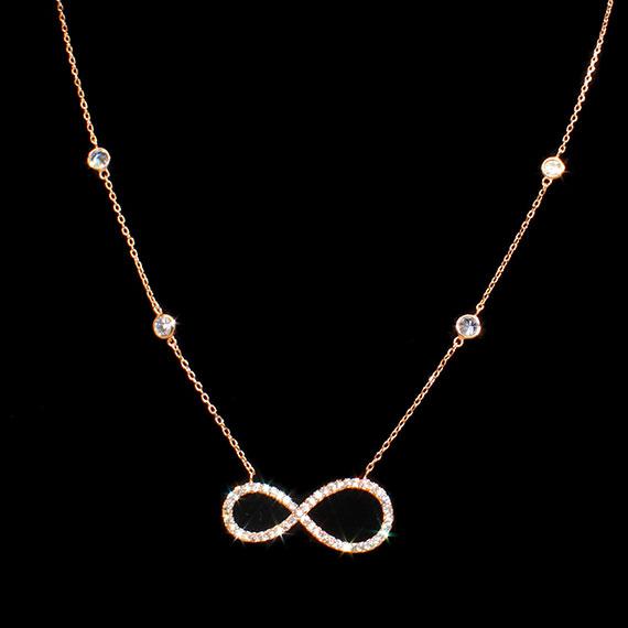 Sterling Silver Elegant Dainty Infinity Rose-Gold Color Necklace With 4 CZ  Mounts On The Chain - Atlanta Jewelers Supply