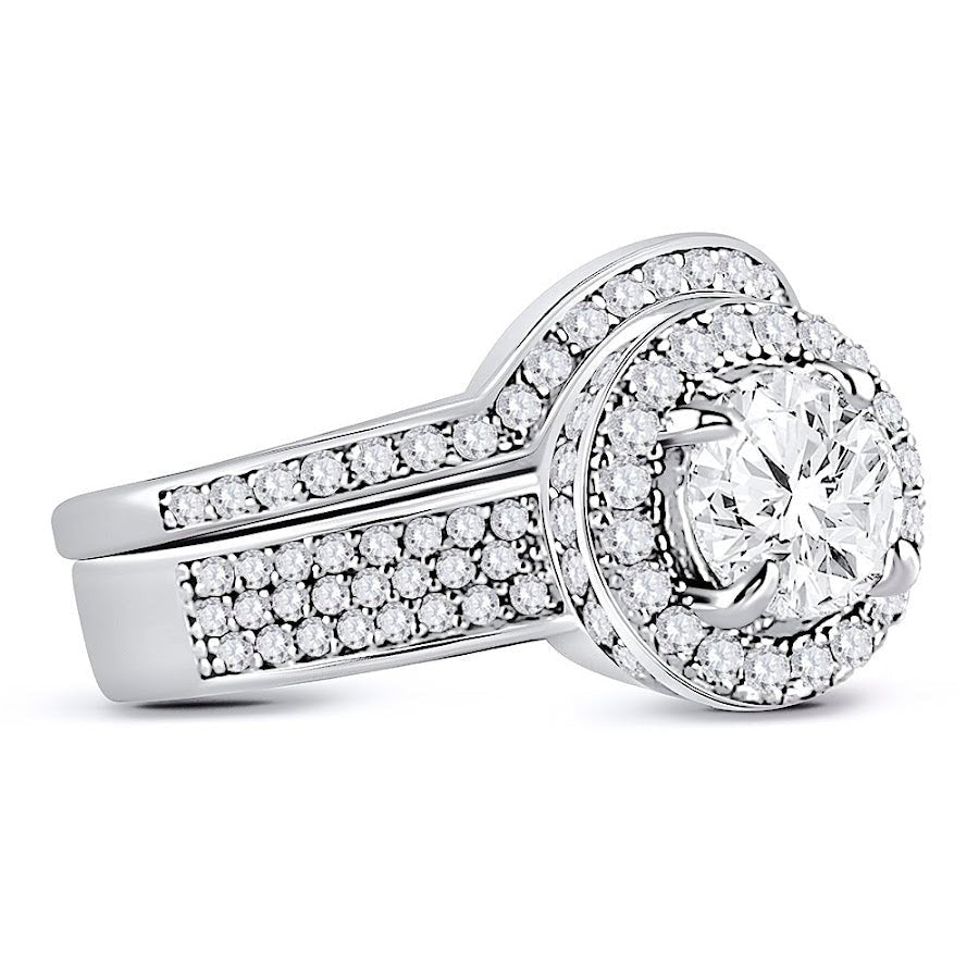 Sterling Silver Circle Cz 2 Band Wedding Set - Atlanta Jewelers Supply