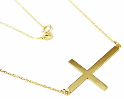 Sterling Silver Elegant Dainty Gold Color Necklace With A Centered 1.5 X 0.9" Sideways Cross - Atlanta Jewelers Supply