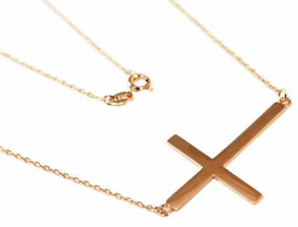 Sterling Silver Elegant Dainty Gold or Rose Gold Color Necklace With A Centered 1.5 X 0.9" Sideways Cross