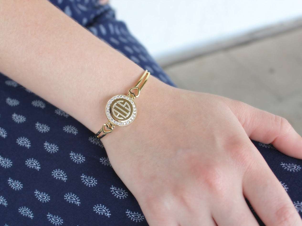 Elegant Engravable White Copper Circle Bracelet With CZ around with  Princess Hearts on each side - Atlanta Jewelers Supply