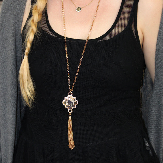 Fashion Engravable Quatrefoil Tassel Necklaces - Atlanta Jewelers Supply