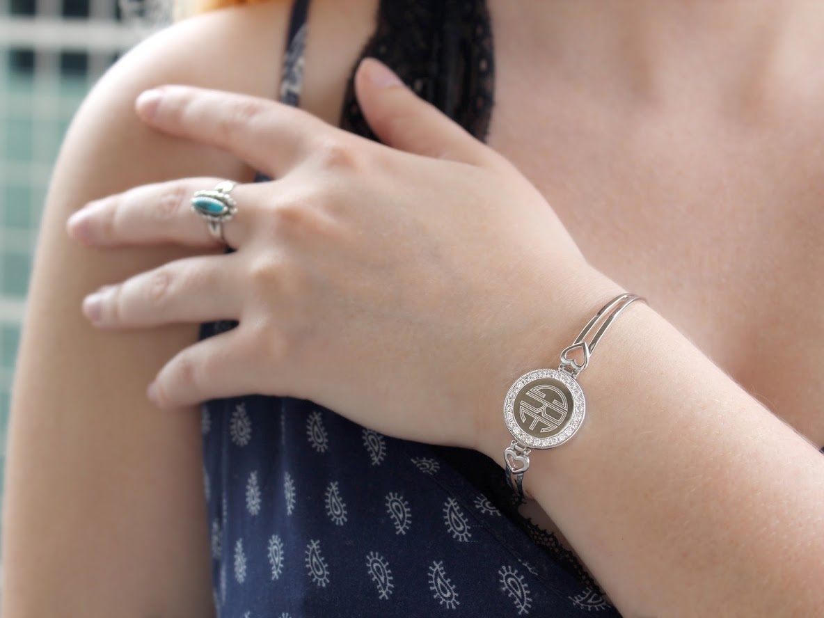 Elegant Engravable White Copper Circle Bracelet With CZ around with  Princess Hearts on each side - Atlanta Jewelers Supply