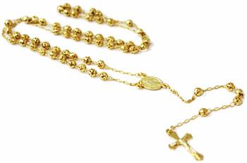 Sterling Silver Gold Plated Rosary With 6 Mm Filigree Beads With Crucifix And St. Christopher Center Piece - Atlanta Jewelers Supply