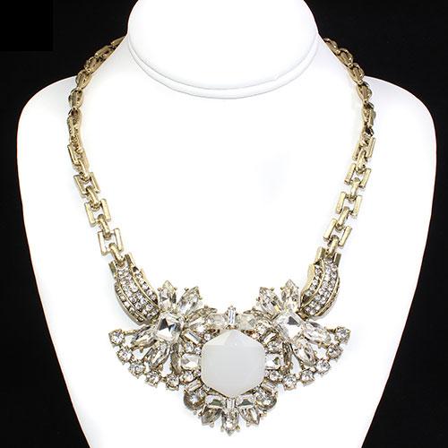 Gold Necklace With A White Stones Accompanied By Clear Cz Mounted Stones - Atlanta Jewelers Supply