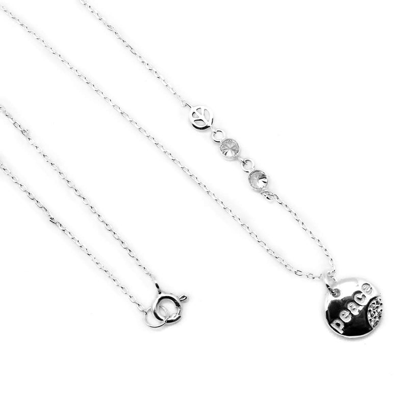 Sterling Silver CZ Peace Round Necklace