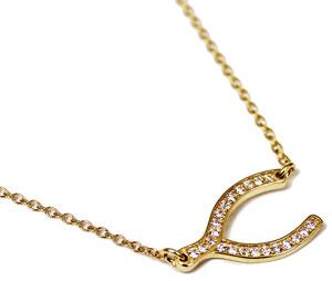 An Elegant Sterling Silver Gold Color Wishbone Necklace With Mounted Cz Stones - Atlanta Jewelers Supply