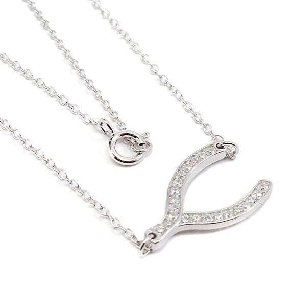 An Elegant Sterling Silver Wishbone Necklace With Mounted Cz Stones - Atlanta Jewelers Supply
