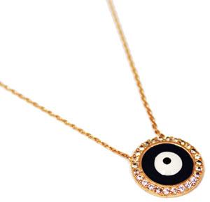 An Elegant Sterling Silver Rose Gold 0.5" Black Color Evil Eye Necklace With A Trim Of Cz Mounted Stones - Atlanta Jewelers Supply