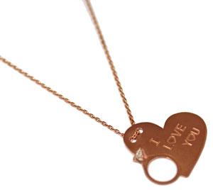 An Elegant Sterling Silver Rose Gold Heart Necklace With "I Love You" With An Diamond Ring Design And A Mounted Cz Stone - Atlanta Jewelers Supply