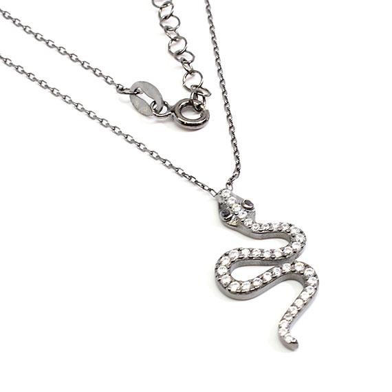 Stylish Dark Sterling Silver 1 X 0.5 Snake Necklace With Cz Mounted Cz Stones - Atlanta Jewelers Supply