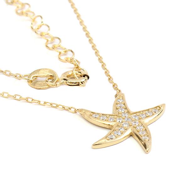 Stylish Sterling Silver 0.6 Gold Starfish Necklace With Clear Cz Stones - Atlanta Jewelers Supply