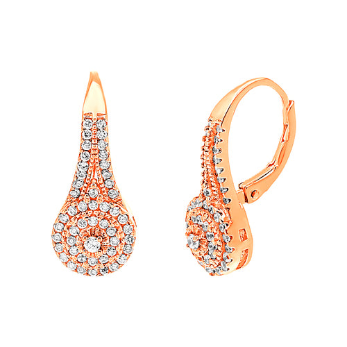 Sterling Silver Rose Gold Plated CZ Leverback Earrings