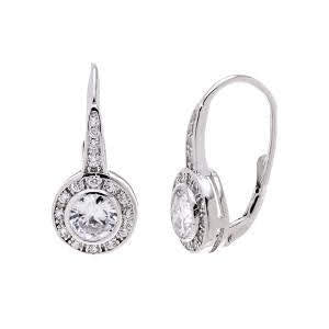 Sterling Silver Round Center and Bordur Cz Leverback Earring - Atlanta Jewelers Supply