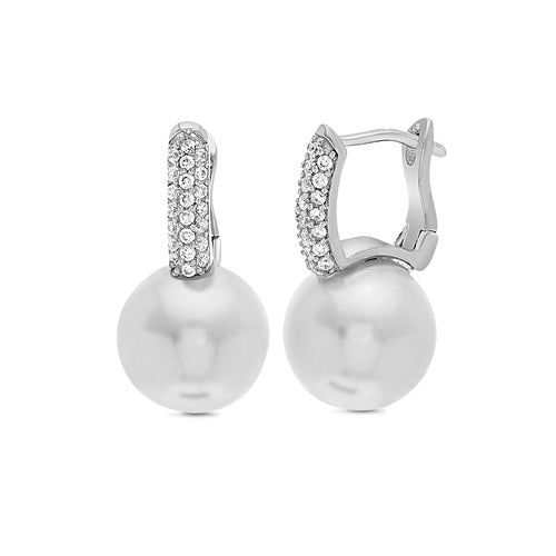 Sterling Silver CZ Pearl Post Clip Earrings