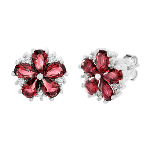 Sterling Silver Flower Earrings (Available in: Emerald, Ruby, Blue, Clear)