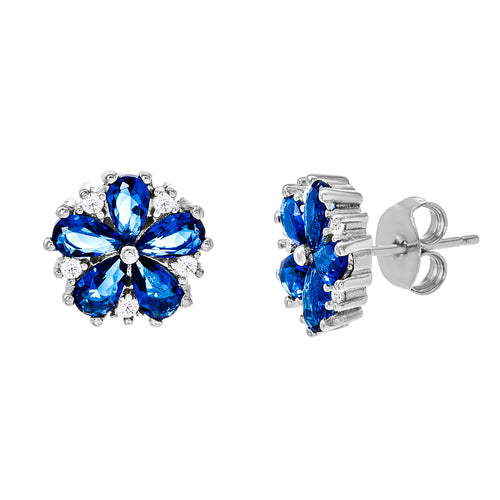 Sterling Silver Flower Earrings (Available in: Emerald, Ruby, Blue, Clear)