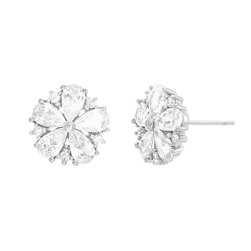 Sterling Silver Flower Earrings (Available in: Emerald, Ruby, Blue, Clear)