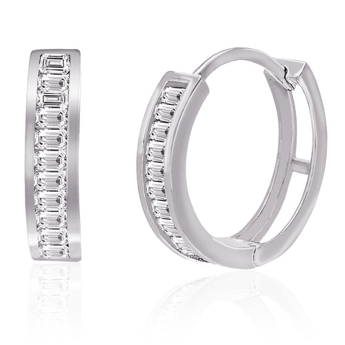 Sterling Silver CZ Baguette Huggie Earrings