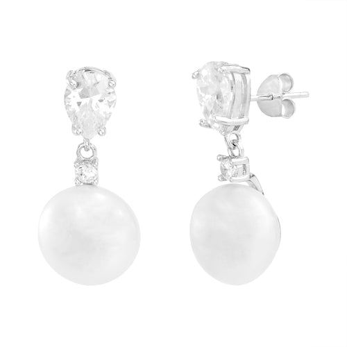 Sterling Silver CZ & Pearl Dangling Earrings