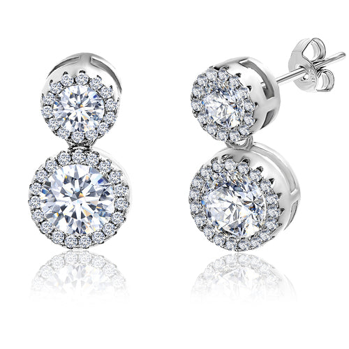 Sterling Silver CZ Round Halo Earrings