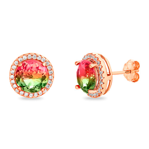 Sterling Silver Rose Gold Plated Watermelon CZ Border Earrings