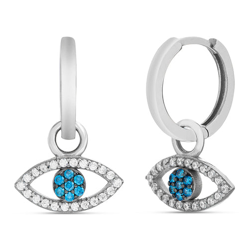 Sterling Silver Multi Color Evil Eye CZ Huggie Earrings