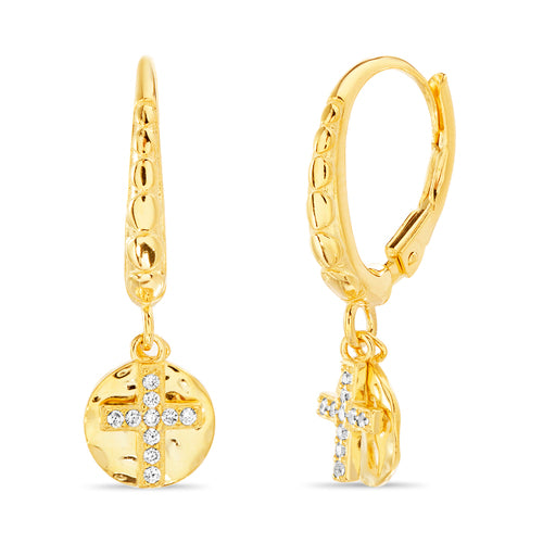 Gold CZ Star and Hammered Disc Earrings - Atlanta Jewelers Supply