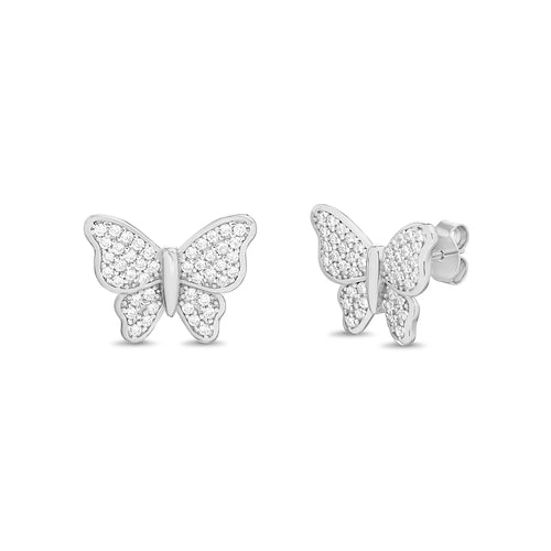 Sterling Silver Butterfly CZ Butterfly Pave Post Earrings