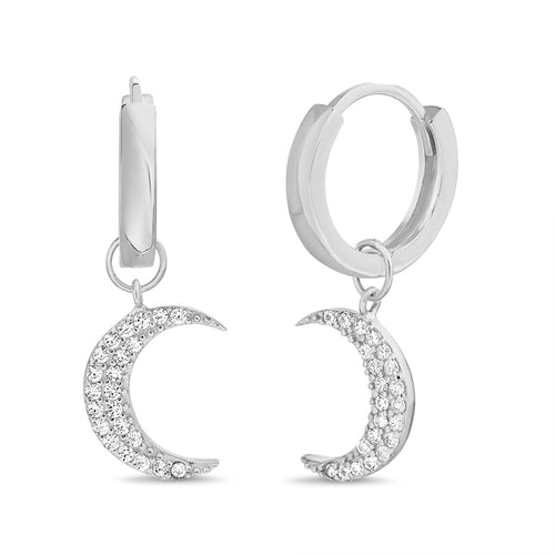 Sterling Silver CZ Crescent Moon Huggie Earrings