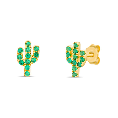 Sterling Silver CZ Cactus Stud Earrings