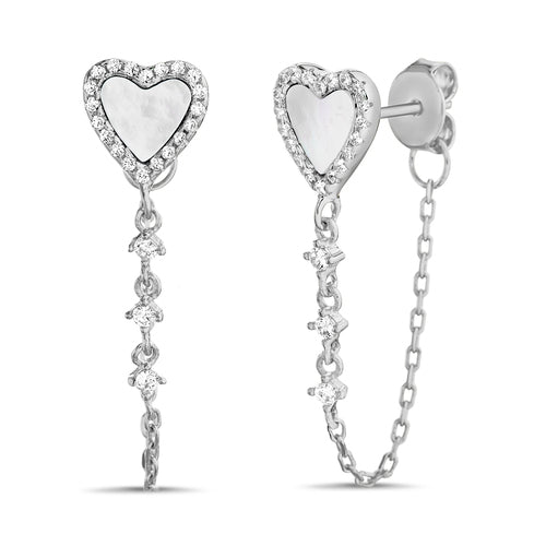Sterling Silver Mother of Pearl Heart Cuff Earrings