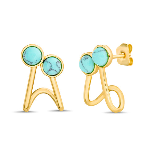 Sterling Silver Gold Plated Turquoise Stone Split Huggie Earrings