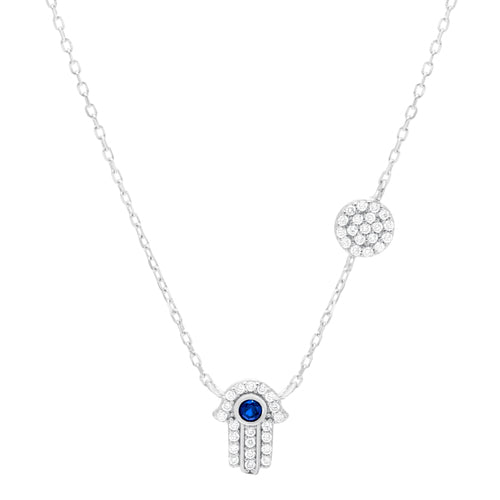 Sterling Silver Hamsa & Evil Eye Necklace