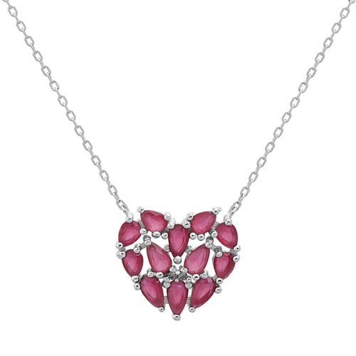Sterling Silver Ruby Heart Station Necklace