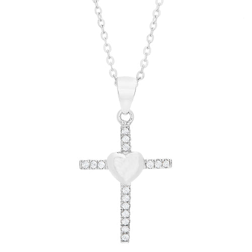 Sterling Silver Heart Cross Necklace