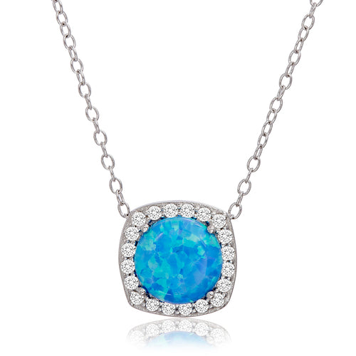 Sterling Silver Opal Square Halo Necklace - Atlanta Jewelers Supply