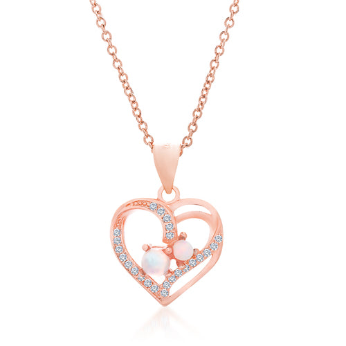 Sterling Silver Rose Gold Plated Opal/Cz Heart Necklace