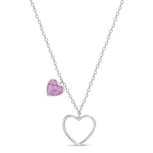 Sterling Silver Dark Pink Cz Heart Necklace