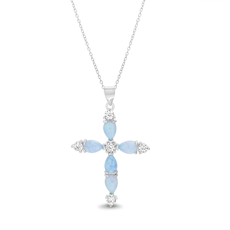 STERLING SILVER OPAL/CZ CROSS NECKLACE - Atlanta Jewelers Supply