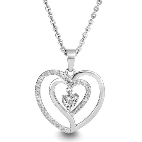 Sterling Silver .10 CTT Diamond Heart Beat Necklace