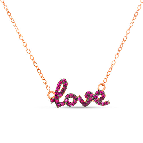 Sterling Silver Rose Gold Plated Purple Stone Love Cursive Necklace