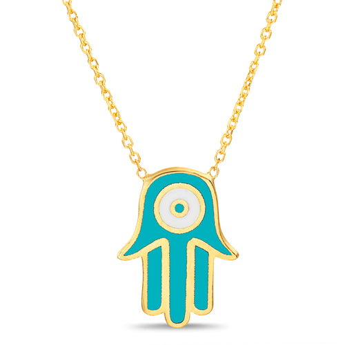 Sterling Silver Gold Plated Enamel Hamsa Station Necklace