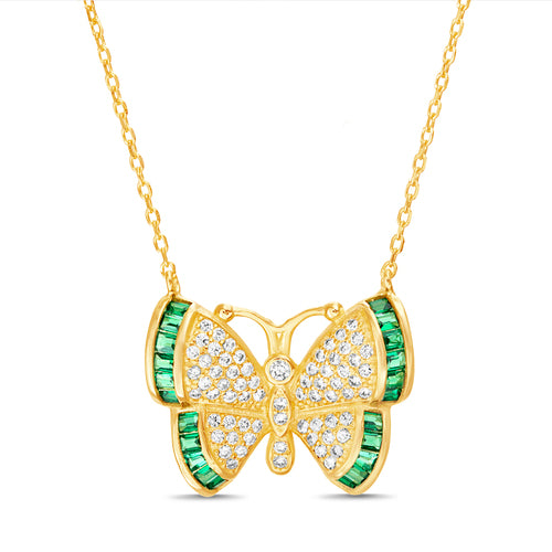 Sterling Silver Gold Multi-Color CZ Butterfly Necklace - Atlanta Jewelers Supply