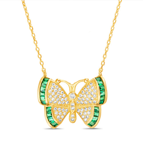 Sterling Silver Gold Multi-Color CZ Butterfly Necklace - Atlanta Jewelers Supply