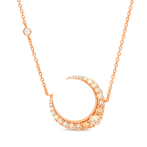 Sterling Silver Rose Gold Plated Multi Color CZ Tilted Crescent Moon Necklace