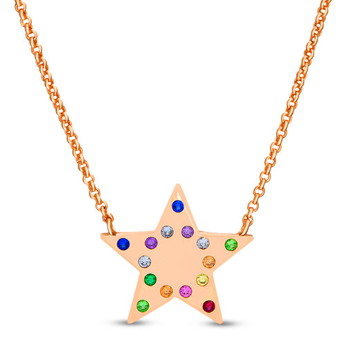 Sterling Silver Rose Gold Plated Multi Color Star Necklace
