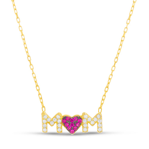 Sterling Silver CZ Mom Heart Necklace