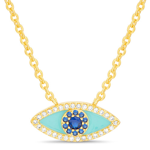 Sterling Silver Gold Plated Turquoise Enamel Evil Eye Necklace